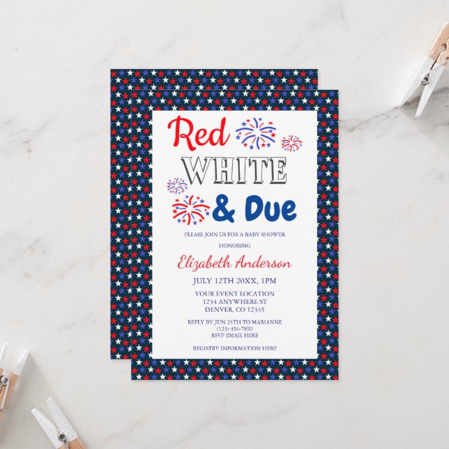 Red, White and Due Baby Shower Invitation (Front/Back In Situ)