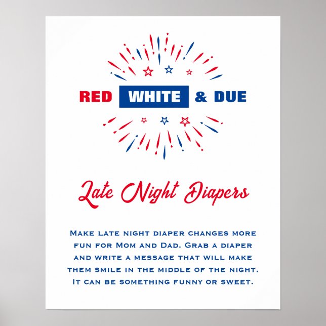 Red White And Due Baby Shower Late Night Diapers Poster (Front)