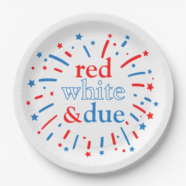 Red White and Due Baby Shower Paper Plates (Front)