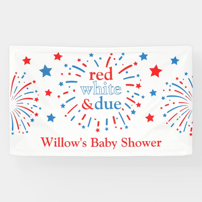 Red White and Due Baby Shower Vinyl Banner (Horizontal)
