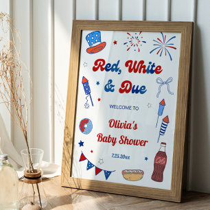 Red White and Due Baby Shower Welcome Poster
