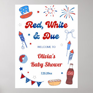 Red White and Due Baby Shower Welcome  Poster