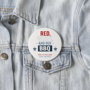Red White and Due BBQ Baby Shower  7.5 Cm Round Badge