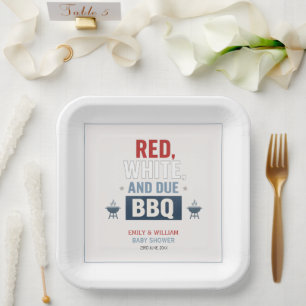 Red White and Due BBQ Baby Shower  Paper Plate