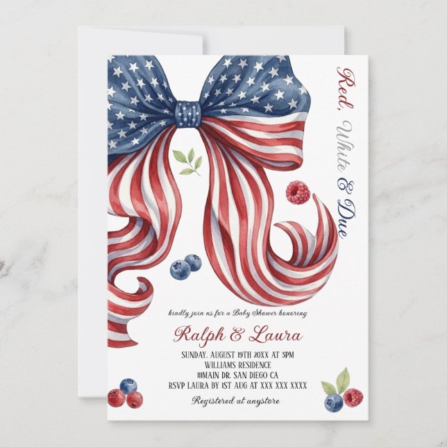 Red White and Due Bow Baby Shower  Invitation (Front)
