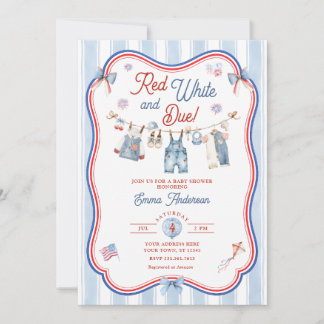 Red White and Due Boy Baby Shower Invitation