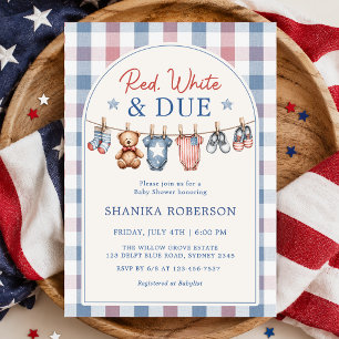 Red White and Due Clothesline Baby Shower Invitation