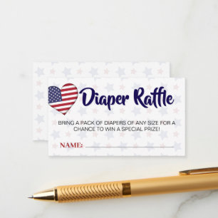 Red White and Due Diaper Raffle Baby Shower  Enclosure Card
