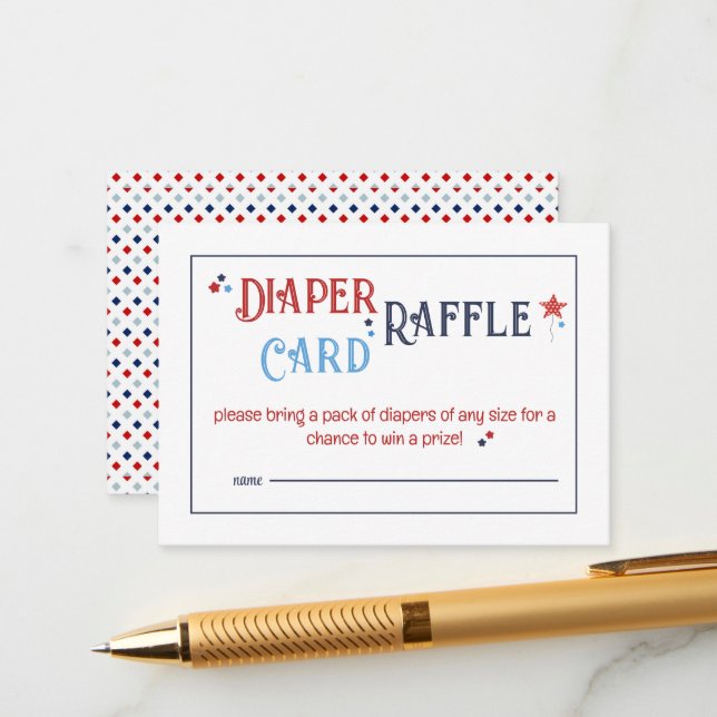 Red White and Due Diaper Raffle Card (Front/Back In Situ)
