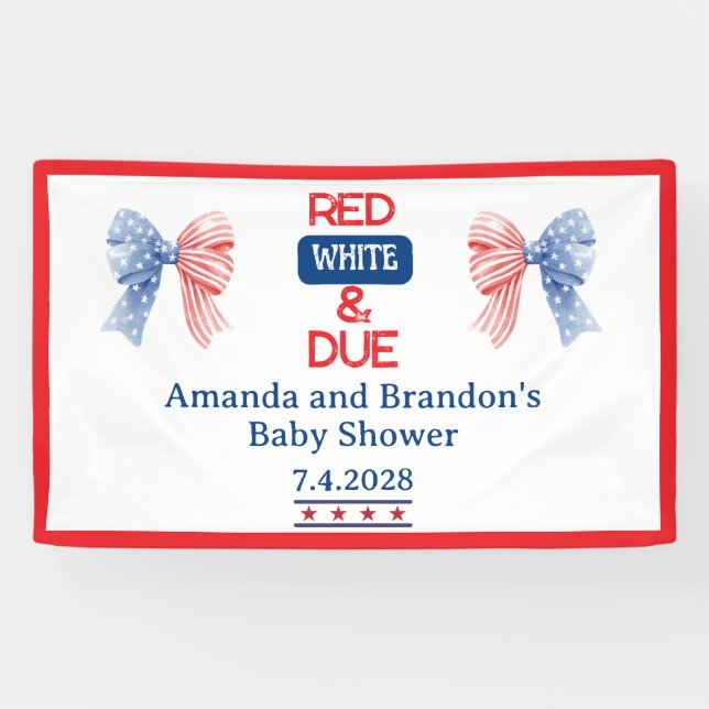 Red/White and Due Fourth Baby Shower Banner (Horizontal)