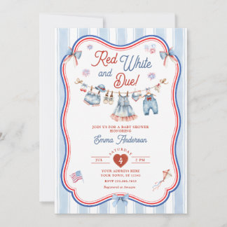 Red White and Due Girl Baby Shower Invitation
