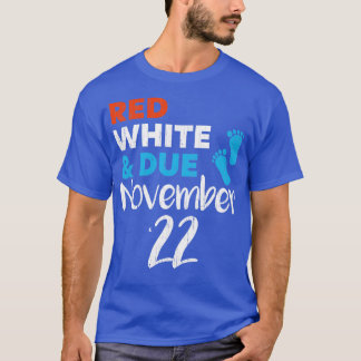 Red White and Due November 2022 Pregnancy Announce T-Shirt