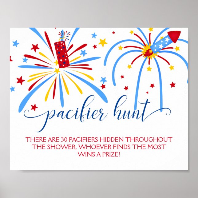 Red White and Due Pacifier Hunt Baby Shower Game Poster (Front)