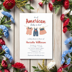 Red White and due Patriotic Baby shower clothes Invitation