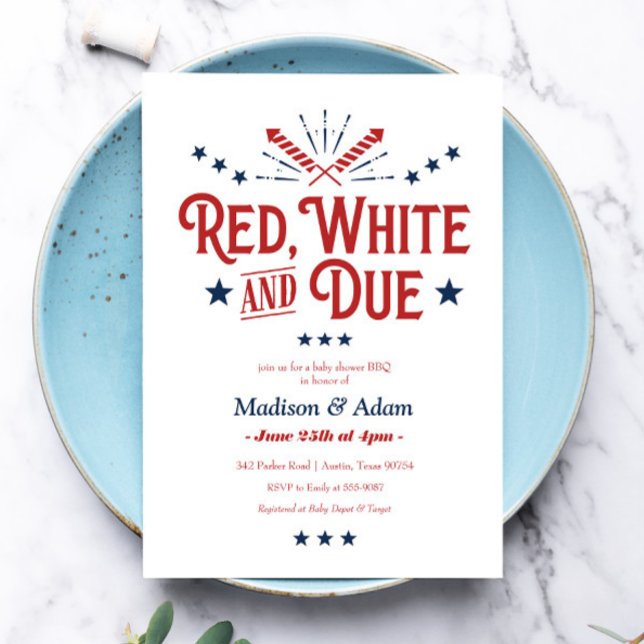 Red, White and Due Patriotic Baby Shower Invitation (Creator Uploaded)