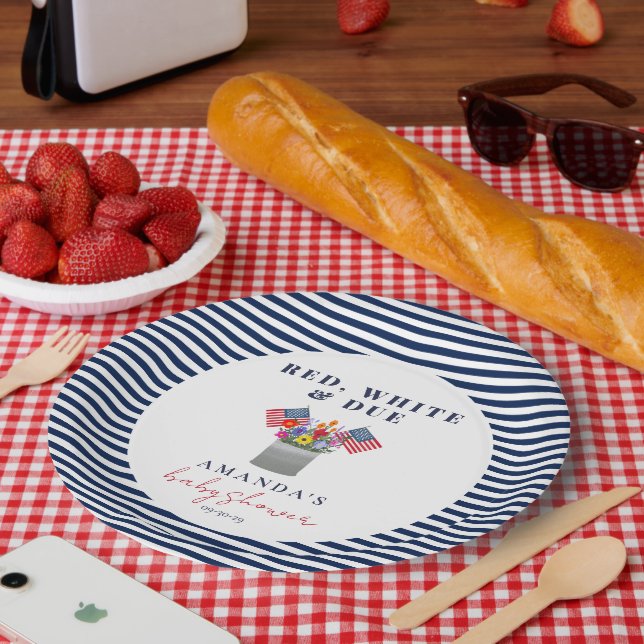 Red White and Due Patriotic Baby Shower  Paper Plate (Picnic)