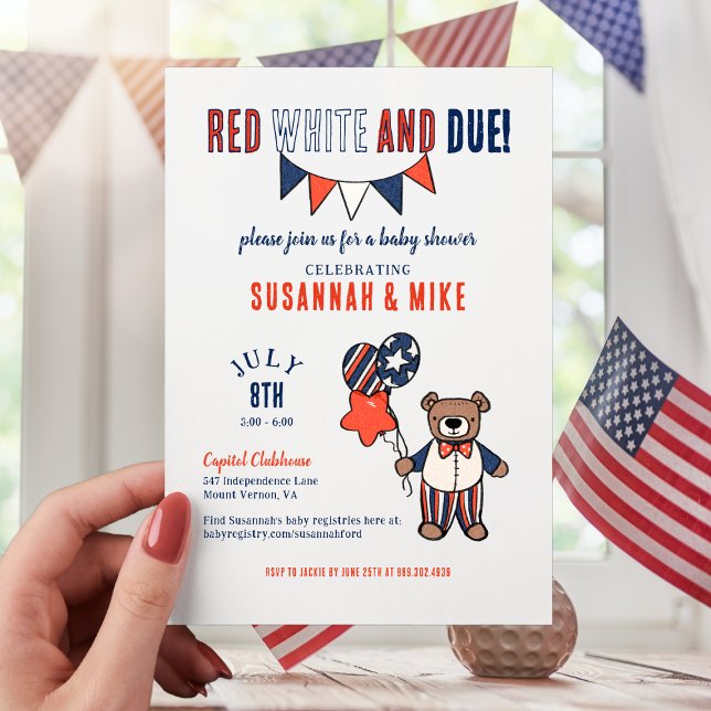 Red, White, and Due  |  Summer Baby Shower Invitation (Red, White, and Due! Perfect Invitation for a July Baby Shower.)