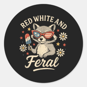 Red White And Feral 4th Of July Funny Racoon Kids Classic Round Sticker