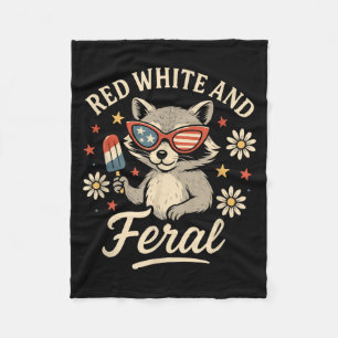 Red White And Feral 4th Of July Funny Racoon Kids Fleece Blanket