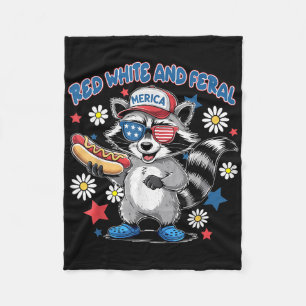 Red White And Feral 4th Of July Racoon Hot Dog Ki Fleece Blanket