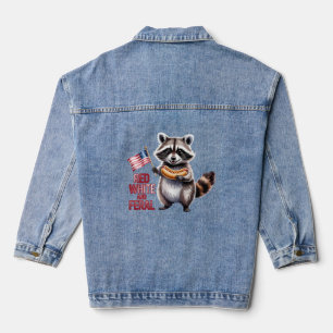 Red White And Feral And Free Racoon Denim Jacket