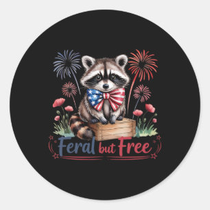 Red White And Feral But Free Racoon Patriotic 4th Classic Round Sticker