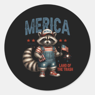 Red White And Feral But Free Racoon Patriotic 4th Classic Round Sticker