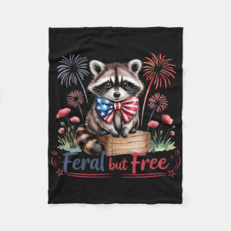 Red White And Feral But Free Racoon Patriotic 4th Fleece Blanket
