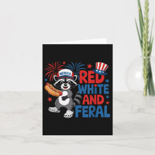 Red White And Feral Cute Racoon Merica Usa Indepe Card