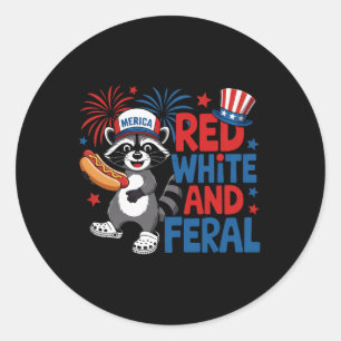 Red White And Feral Cute Racoon Merica Usa Indepe Classic Round Sticker
