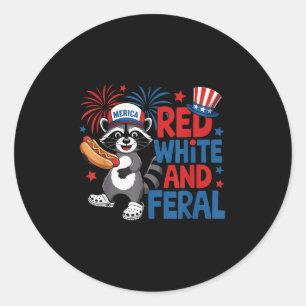 Red White And Feral Cute Racoon Merica Usa Indepe Classic Round Sticker