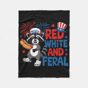 Red White And Feral Cute Racoon Merica Usa Indepe Fleece Blanket