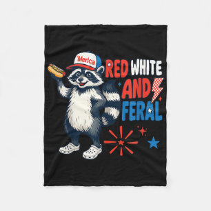 Red White And Feral Funny Patriotic Racoon 4th Of Fleece Blanket