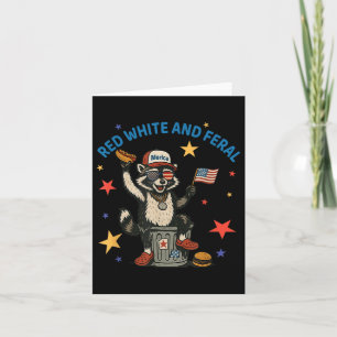 Red White And Feral Funny Racoon 4th Of July Hot Card