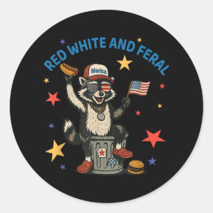 Red White And Feral Funny Racoon 4th Of July Hot Classic Round Sticker