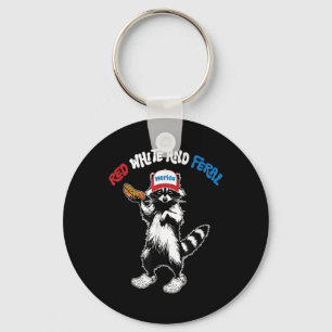 Red White And Feral, Funny Racoon 4th Of July Key Ring
