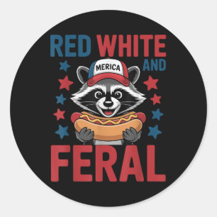 Red White And Feral Funny Racoon 4th Of July Patr Classic Round Sticker