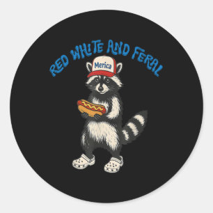 Red White And Feral Funny Racoon 4th Of July Patr Classic Round Sticker
