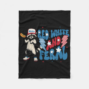 Red White And Feral Funny Racoon 4th Of July Patr Fleece Blanket