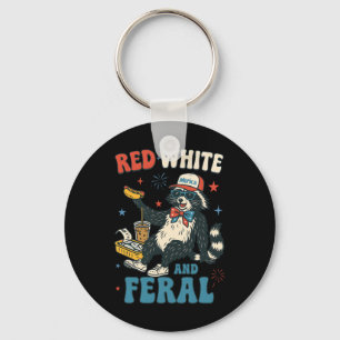 Red White And Feral Funny Racoon 4th Of July Patr Key Ring