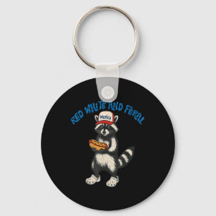 Red White And Feral Funny Racoon 4th Of July Patr Key Ring