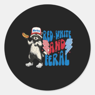 Red White And Feral Funny Racoon 4th Of July Sayi Classic Round Sticker