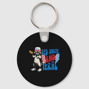 Red White And Feral Funny Racoon 4th Of July Sayi Key Ring