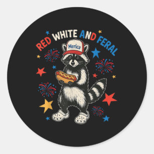 Red White And Feral Funny Racoon 4th Of July T-sh Classic Round Sticker