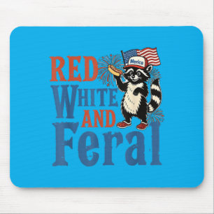 Red White And Feral Funny Racoon America Fourth Mouse Pad