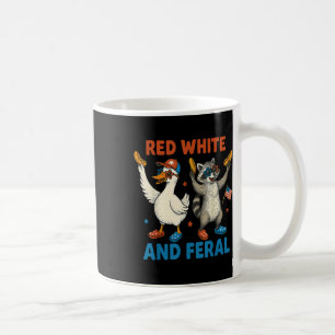 Red White And Feral Funny Racoon & Silly Goos Coffee Mug
