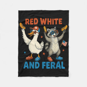 Red White And Feral Funny Racoon & Silly Goos Fleece Blanket
