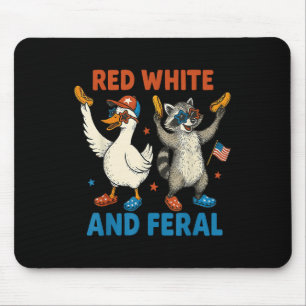 Red White And Feral Funny Racoon & Silly Goos Mouse Pad