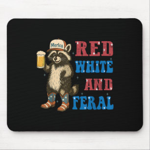 Red White And Feral Funny Racoon Beer 4th Of July Mouse Pad