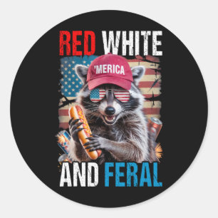 Red White And Feral Funny Racoon Patriotic 4th Of Classic Round Sticker